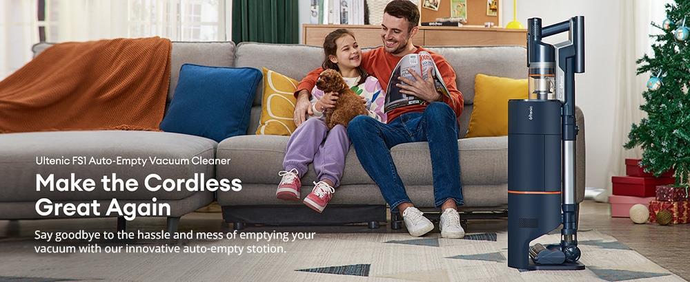 Bezšnúrový vysávač Ultenic FS1 s automatickou stanicou na vyprázdnenie, sacím tlakom 30 KPa, motorom s výkonom 450 W, 4 režimami rýchlosti, 5-vrstvovým filtrom, výdrží batérie až 60 minút, odnímateľnou batériou a dotykovou obrazovkou.