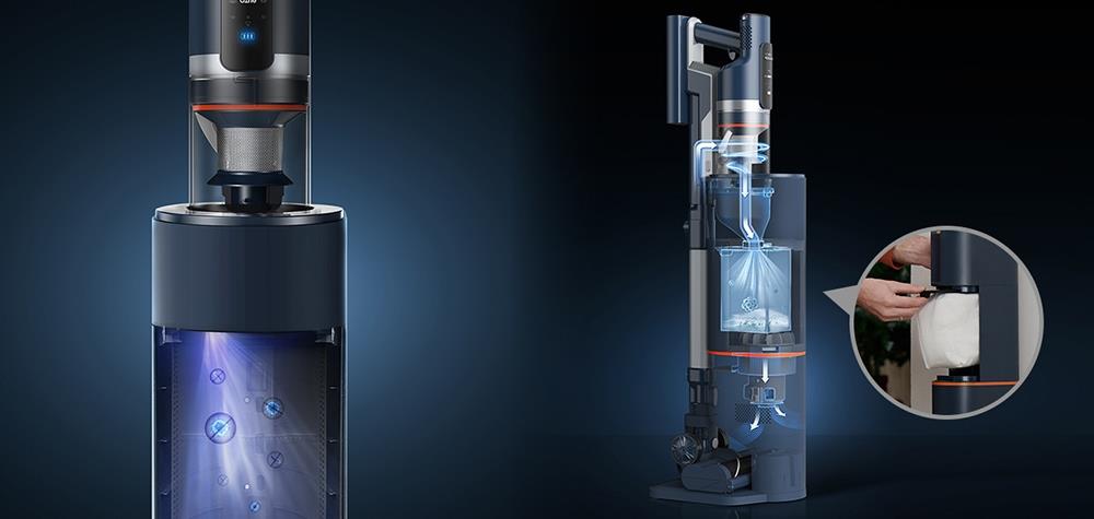 Bezšnúrový vysávač Ultenic FS1 s automatickou stanicou na vyprázdnenie, sacím tlakom 30 KPa, motorom s výkonom 450 W, 4 režimami rýchlosti, 5-vrstvovým filtrom, výdrží batérie až 60 minút, odnímateľnou batériou a dotykovou obrazovkou.