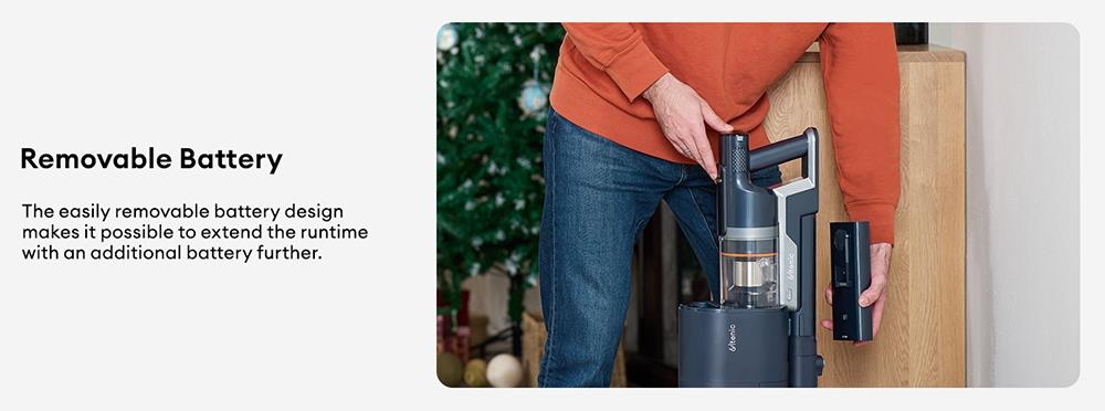 Bezšnúrový vysávač Ultenic FS1 s automatickou stanicou na vyprázdnenie, sacím tlakom 30 KPa, motorom s výkonom 450 W, 4 režimami rýchlosti, 5-vrstvovým filtrom, výdrží batérie až 60 minút, odnímateľnou batériou a dotykovou obrazovkou.