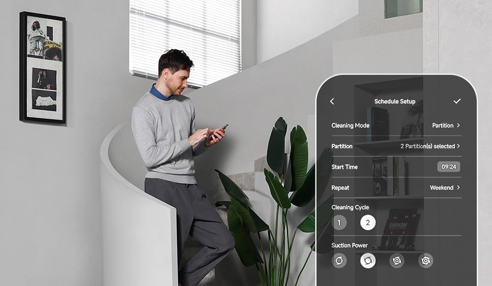 Robotický vysávač Ultenic MC1 s plne automatickou stanicou, sacím tlakom 5000 Pa, dvojitým otáčajúcim sa mopom, sušením teplým vzduchom, 3L vreckom na prach, batériou 5200 mAh, maximálnou dobou prevádzky 180 minút, ovládanie cez aplikáciu/hlasové ovládanie.