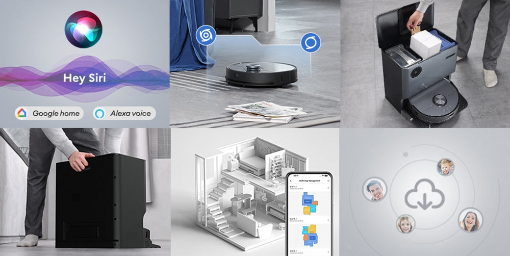 Robotický vysávač Ultenic MC1 s plne automatickou stanicou, sacím tlakom 5000 Pa, dvojitým otáčajúcim sa mopom, sušením teplým vzduchom, 3L vreckom na prach, batériou 5200 mAh, maximálnou dobou prevádzky 180 minút, ovládanie cez aplikáciu/hlasové ovládanie.