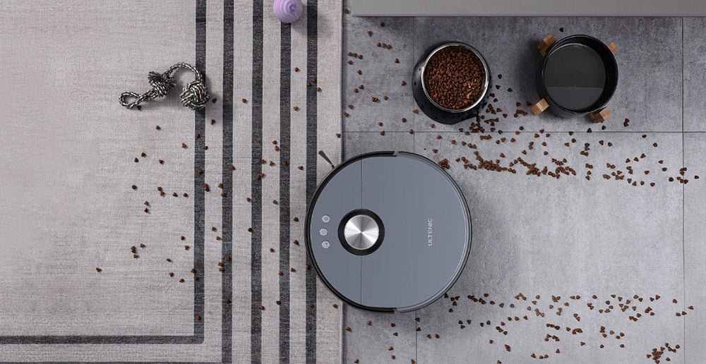 Robotický vysávač Ultenic MC1 s plne automatickou stanicou, sacím tlakom 5000 Pa, dvojitým otáčajúcim sa mopom, sušením teplým vzduchom, 3L vreckom na prach, batériou 5200 mAh, maximálnou dobou prevádzky 180 minút, ovládanie cez aplikáciu/hlasové ovládanie.