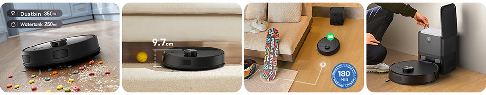 Robotický vysávač Ultenic T10 Lite s LiDAR navigáciou, sacím účinkom 4500 Pa, samočistením, systémom Matrix Clean, výdrží až 180 minút, nádobou na prach s objemom 2 l, ovládanie cez aplikáciu/Alexa/Siri/IFTTT, pre všetky podlahy a chlpy domácich zvierat.