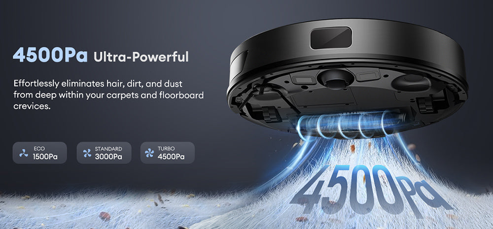 Robotický vysávač Ultenic T10 Lite s LiDAR navigáciou, sacím účinkom 4500 Pa, samočistením, systémom Matrix Clean, výdrží až 180 minút, nádobou na prach s objemom 2 l, ovládanie cez aplikáciu/Alexa/Siri/IFTTT, pre všetky podlahy a chlpy domácich zvierat.