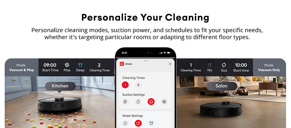 Robotický vysávač Ultenic T10 Lite s LiDAR navigáciou, sacím účinkom 4500 Pa, samočistením, systémom Matrix Clean, výdrží až 180 minút, nádobou na prach s objemom 2 l, ovládanie cez aplikáciu/Alexa/Siri/IFTTT, pre všetky podlahy a chlpy domácich zvierat.