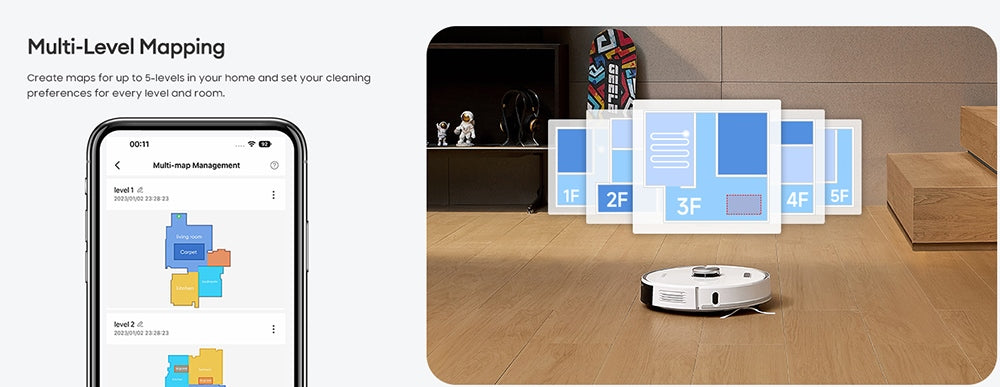 Robotický vysávač Ultenic T10 Pro s automatickou vyprázdňovacou stanicou, sacím tlakom 4000 Pa, dvojitým rotačným mopom, 3,3l nádobkou na prach, LiDAR navigáciou, režimom pre čistenie kobercov, batériou s kapacitou 5200 mAh, maximálnou dobou prevádzky 200 minút, ovládanie cez aplikáciu/hlasové ovládanie.