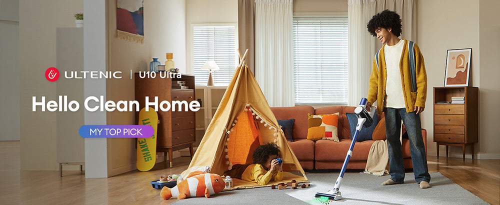 Bezšnúrový vysávač Ultenic U10 Ultra, sací výkon 40 kPa, digitálny motor 450 W, samostatne stojaci, teleskopická rúrka, 40 minút prevádzky, zabudovaná svorka, otočný kĺb 180°