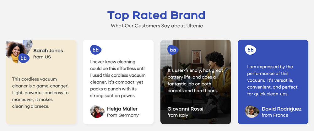 Bezšnúrový vysávač Ultenic U10 Ultra, sací výkon 40 kPa, digitálny motor 450 W, samostatne stojaci, teleskopická rúrka, 40 minút prevádzky, zabudovaná svorka, otočný kĺb 180°