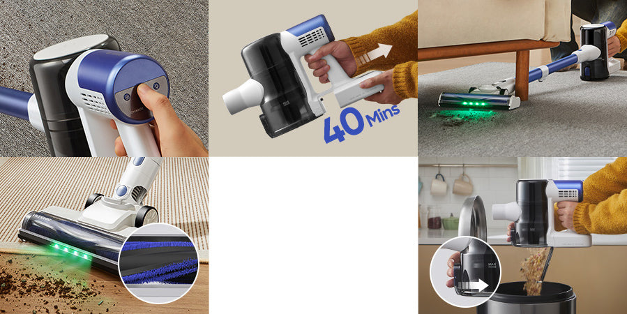 Bezšnúrový vysávač Ultenic U10 Ultra, sací výkon 40 kPa, digitálny motor 450 W, samostatne stojaci, teleskopická rúrka, 40 minút prevádzky, zabudovaná LED lampa, otočný kĺb 180°