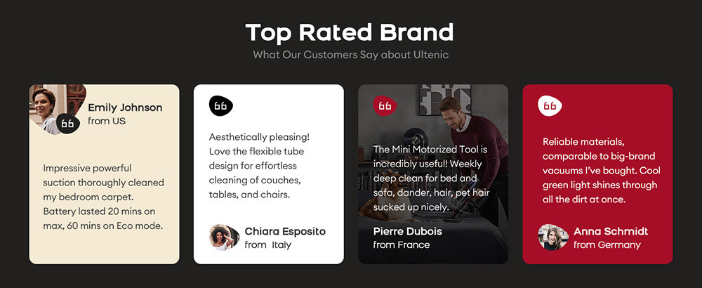 Bezšnúrový vysávač Ultenic U16 Flex, sací výkon 45000Pa, doba prevádzky 60 minút, flexibilná teleskopická rúrka s uhlom 180°, kefový nástavec proti zamotaniu, zelené svetlo, LED displej, nástenná nabíjačka