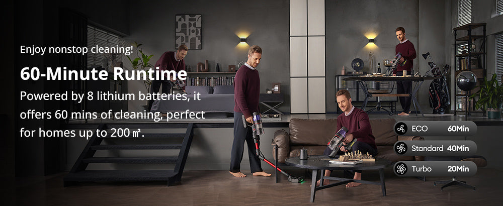 Bezšnúrový vysávač Ultenic U16 Flex, sací výkon 45000Pa, doba prevádzky 60 minút, flexibilná teleskopická rúrka s uhlom 180°, kefový nástavec proti zamotaniu, zelené svetlo, LED displej, nástenná nabíjačka