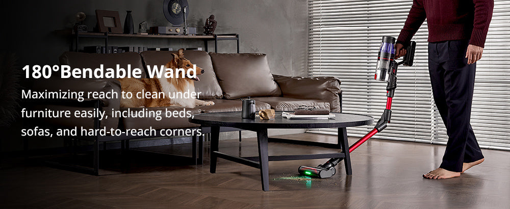 Bezšnúrový vysávač Ultenic U16 Flex, sací výkon 45000Pa, doba prevádzky 60 minút, flexibilná teleskopická rúrka s uhlom 180°, kefový nástavec proti zamotaniu, zelené svetlo, LED displej, nástenná nabíjačka