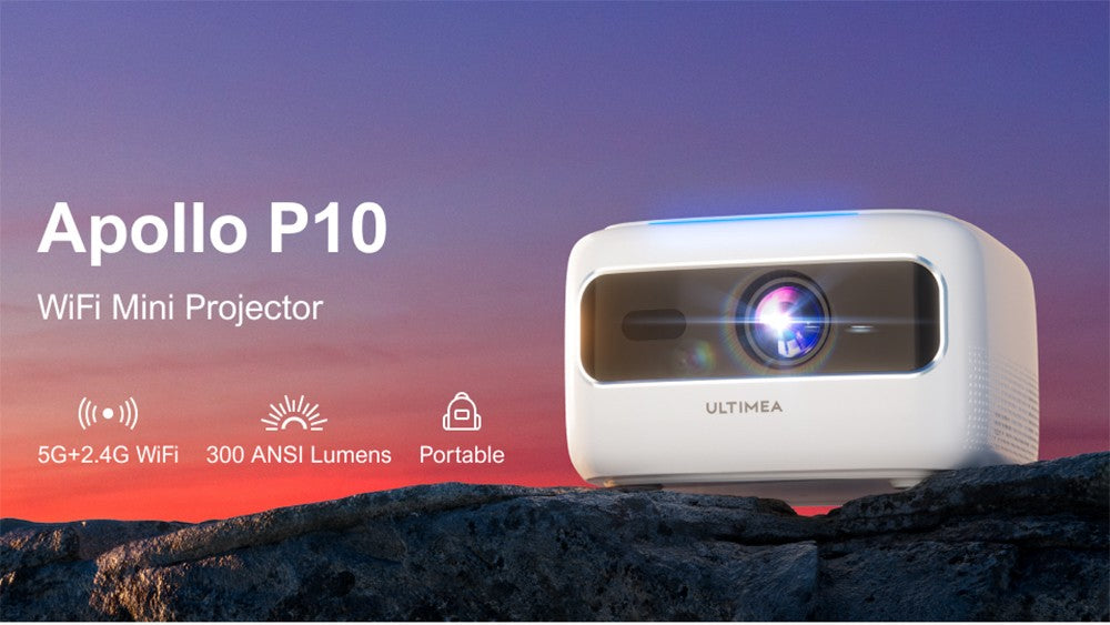 Prenosný projektor ULTIMEA Apollo P10, 300 ANSI, dekódovanie 1080P, natívne rozlíšenie 720P, WiFi 2,4 GHz/5 GHz