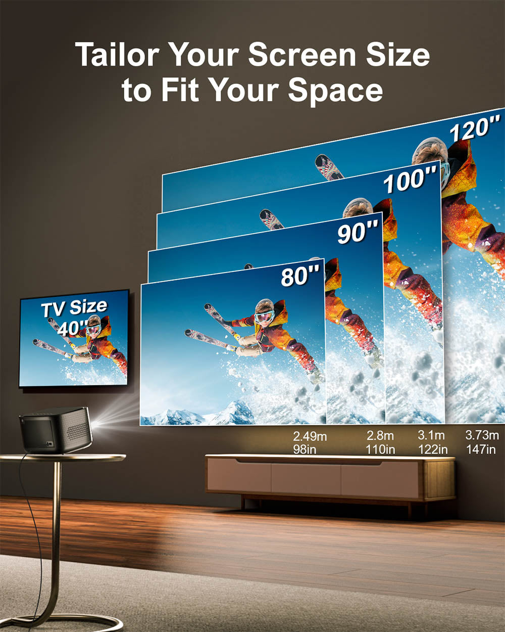 Projektor Ultimea Apollo P50, 800 ANSI lumenov, natívne 1080P, Dolby Audio, automatická adaptácia obrazovky a vyhýbanie sa objektom, WiFi 6, Bluetooth 5.3