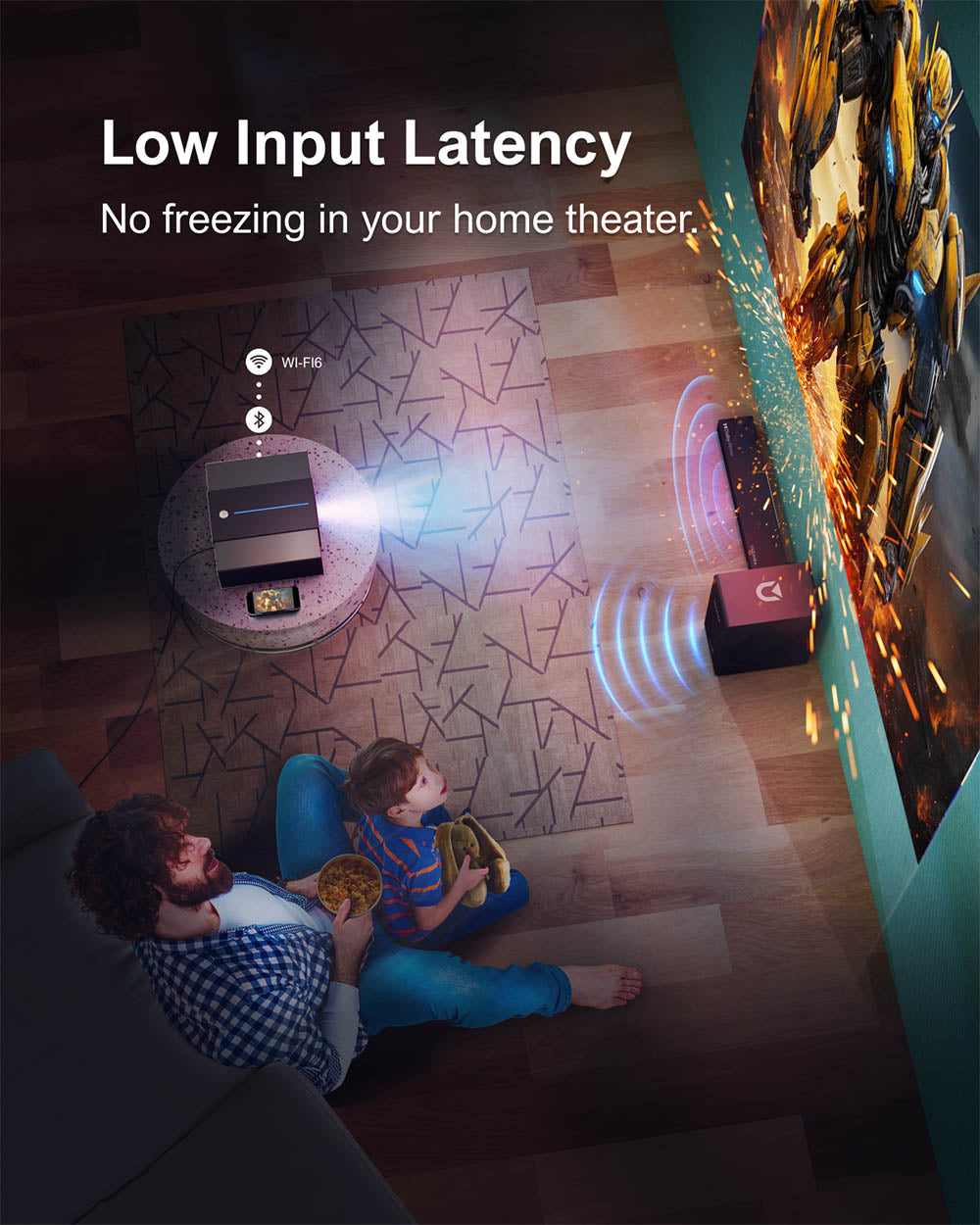 Projektor Ultimea Apollo P60, 900 ANSI lumenov, natívne 1080P, podpora 4K, automatické zaostrenie a 6D automatická korekcia lichobežníkového zkreslenia, Bluetooth 5.3