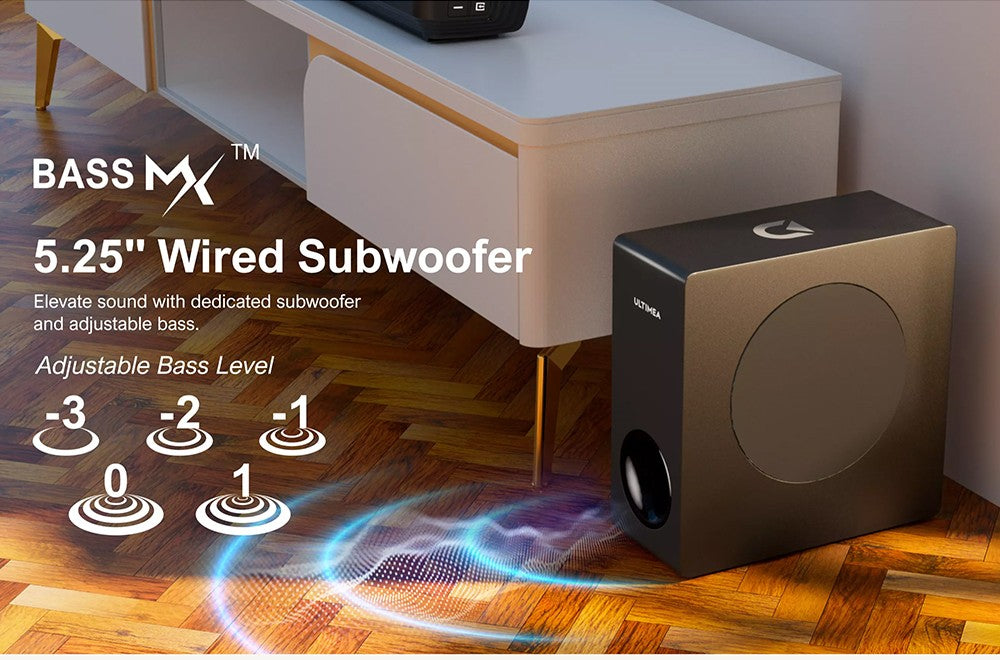 Ultimea Apollo S50 4.1 kanálový odnímateľný soundbar s subwooferom, Bluetooth 5.3, nastaviteľná úroveň basov, 3 režimy ekvalizácie