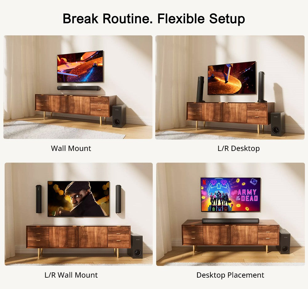 Ultimea Apollo S50 4.1 kanálový odnímateľný soundbar s subwooferom, Bluetooth 5.3, nastaviteľná úroveň basov, 3 režimy ekvalizácie