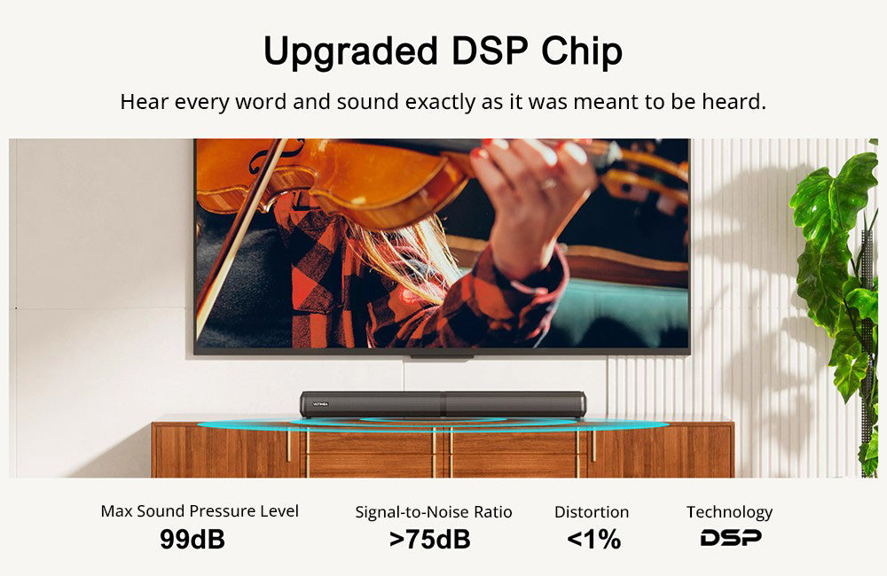 Ultimea Apollo S50 4.1 kanálový odnímateľný soundbar s subwooferom, Bluetooth 5.3, nastaviteľná úroveň basov, 3 režimy ekvalizácie