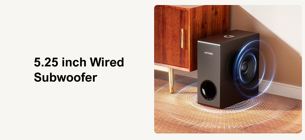 Ultimea Apollo S50 4.1 kanálový odnímateľný soundbar s subwooferom, Bluetooth 5.3, nastaviteľná úroveň basov, 3 režimy ekvalizácie