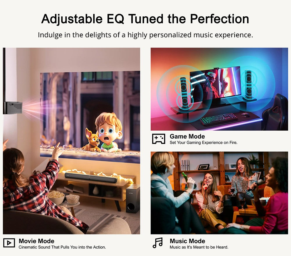 Ultimea Apollo S50 4.1 kanálový odnímateľný soundbar s subwooferom, Bluetooth 5.3, nastaviteľná úroveň basov, 3 režimy ekvalizácie