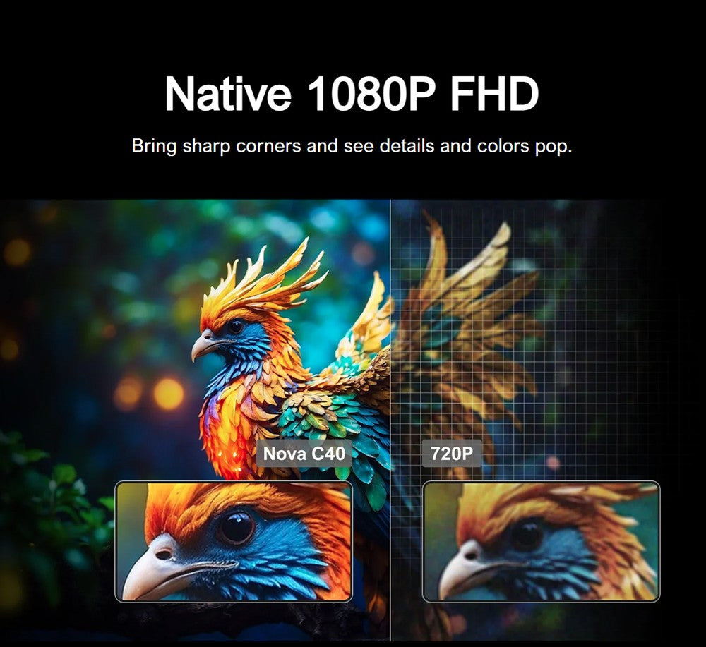 Projektor ULTIMEA Nova C40 s otočným statívom, 600 ANSI, dekódovanie 4K, natívne 1080P, Bluetooth 5.3, Android TV 11.0, Dolby Audio, automatické zaostrenie a korekcia lichobežníkového zkreslenia