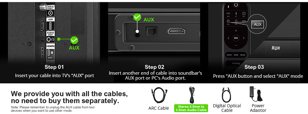 Zvuková lišta ULTIMEA Nova S40 s drátovým subwooferom, 2.1 kanálový systém, diaľkové ovládanie, režimy Film/Hudba/Hra, ARC/Optický/AUX/USB/Bluetooth 5.3 pripojenie, pre TV, PC a hry.