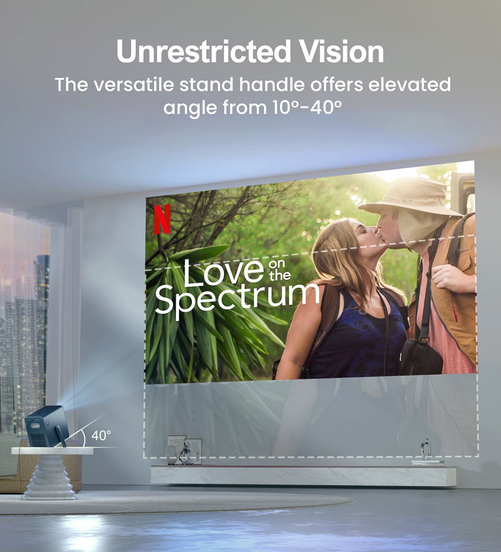 Projektor Ultimea Poseidon E40, 1000 ANSI lumenov, dekódovanie 4K, natívne rozlíšenie 1080P, Dolby Audio, 2 x 10W reproduktory, WiFi 6, Bluetooth 5.3