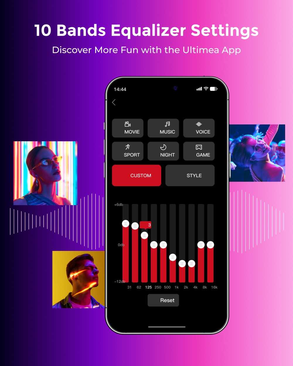 Zvuková lišta ULTIMEA Apollo S80 5.1, ovládanie cez inteligentnú aplikáciu, dynamické svetelné efekty, nastavenie RGB osvetlenia a jasu, 121 predvolených ekvalizačných matíc, odnímateľný dizajn.