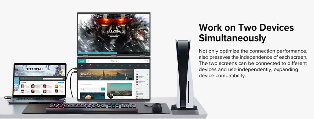 UPERFECT Delta 15,6-palcový dvojitý skladací monitor, 1920*1080 FHD IPS displej, obnovovacia frekvencia 60 Hz, kontrastný pomer 1000:1, 360° skladací, zabudovaný reproduktor, zabudovaný stojan a možnosť upevnenia na VESA, 2* plne funkčné rozhranie Type-C, 2* mini HDMI - EU zástrčka