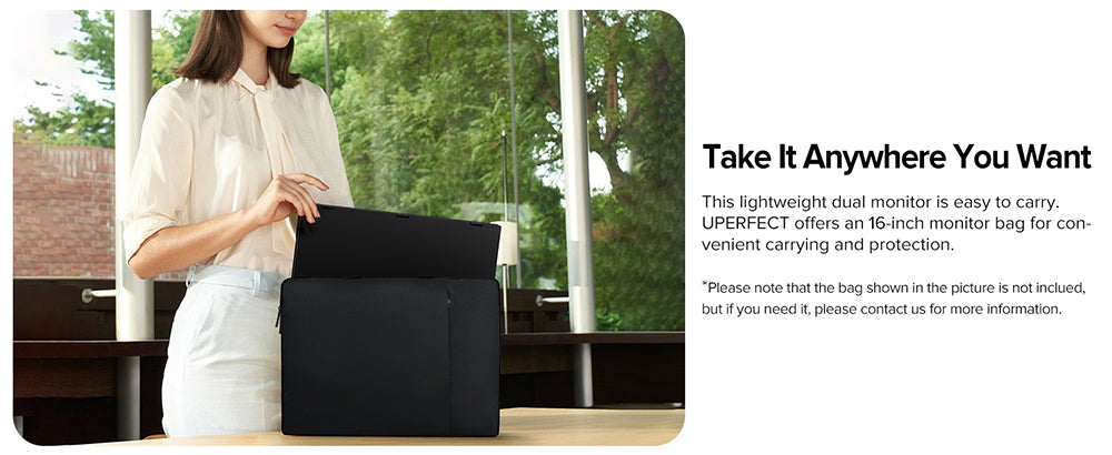 UPERFECT Delta 15,6-palcový dvojitý skladací monitor, 1920*1080 FHD IPS displej, obnovovacia frekvencia 60 Hz, kontrastný pomer 1000:1, 360° skladanie, vstavaný reproduktor, vstavaný stojan a možnosť upevnenia na VESA, 2* plne funkčné rozhranie Type-C, 2* mini HDMI - EU zástrčka