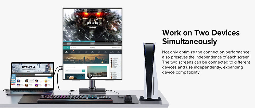 UPERFECT Delta Max 18,5-palcový dvojitý prenosný monitor, 1920*1080 IPS displej, obnovovacia frekvencia 100 Hz, 100 % sRGB, vstavaný reproduktor, bez ovládačov, 360° skladací, nastaviteľný stojan a možnosť upevnenia na VESA, rozšírenie obrazovky pre notebook, PC, telefón, hernú konzolu - EU zástrčka