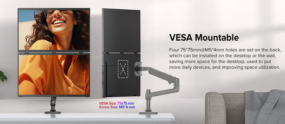 UPERFECT Delta Max 18,5-palcový dvojitý prenosný monitor, 1920*1080 IPS displej, obnovovacia frekvencia 100 Hz, 100 % sRGB, vstavaný reproduktor, bez ovládačov, 360° skladací, nastaviteľný stojan a možnosť upevnenia na VESA, rozšírenie obrazovky pre notebook, PC, telefón, hernú konzolu - EU zástrčka