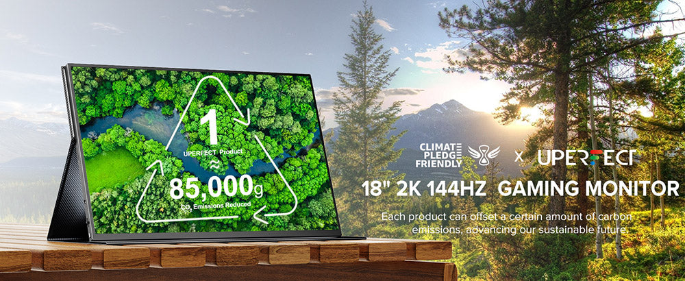 Prenosný herný monitor UPERFECT K118 18'', obnovovacia frekvencia 144 Hz, 2560x1600 QHD IPS displej, kontrastný pomer 1000:1, FreeSync, HDR, 100% DCI-P3, vstavaný reproduktor, doba odezvy 9 ms, nízke modré svetlo, VESA úchyt, 1x Mini HDMI, 1x Type-C, 1x audio jack - EU zástrčka