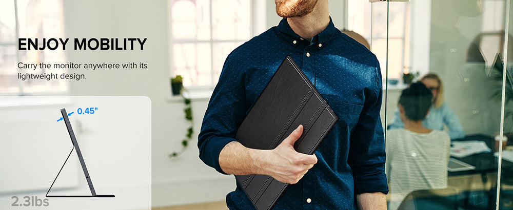 Prenosný herný monitor UPERFECT K118 18'', obnovovacia frekvencia 144 Hz, 2560x1600 QHD IPS displej, kontrastný pomer 1000:1, FreeSync, HDR, 100% DCI-P3, vstavaný reproduktor, doba odezvy 9 ms, nízke modré svetlo, VESA úchyt, 1x Mini HDMI, 1x Type-C, 1x audio jack - EU zástrčka