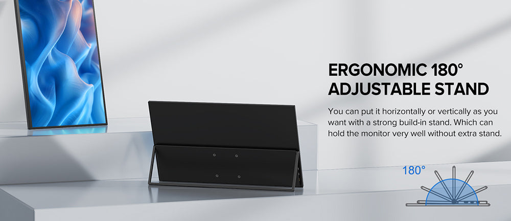 Prenosný monitor UPERFECT UMax22 s 22-palcovou IPS obrazovkou, obnovovacou frekvenciou 60 Hz, rozlíšením 2560*1440, 100% sRGB, FreeSync, vstavanými reproduktormi, bez nutnosti ovládačov, HDR, nízkým modrým svetlom, nastaviteľným stojanom s uhlom otáčania 180°, 2x USB-C, 1x Mini HDMI, 1x Micro USB-B OTG, 1x audio jack - EU zástrčka