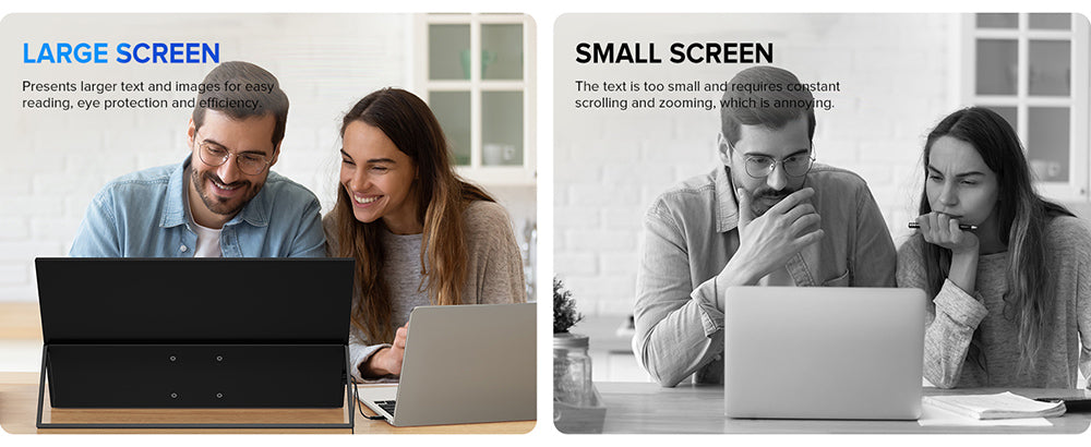 Prenosný monitor UPERFECT UMax22 s 22-palcovou IPS obrazovkou, obnovovacou frekvenciou 60 Hz, rozlíšením 2560*1440, 100% sRGB, FreeSync, vstavanými reproduktormi, bez nutnosti ovládačov, HDR, nízkým modrým svetlom, nastaviteľným stojanom s uhlom otáčania 180°, 2x USB-C, 1x Mini HDMI, 1x Micro USB-B OTG, 1x audio jack - EU zástrčka