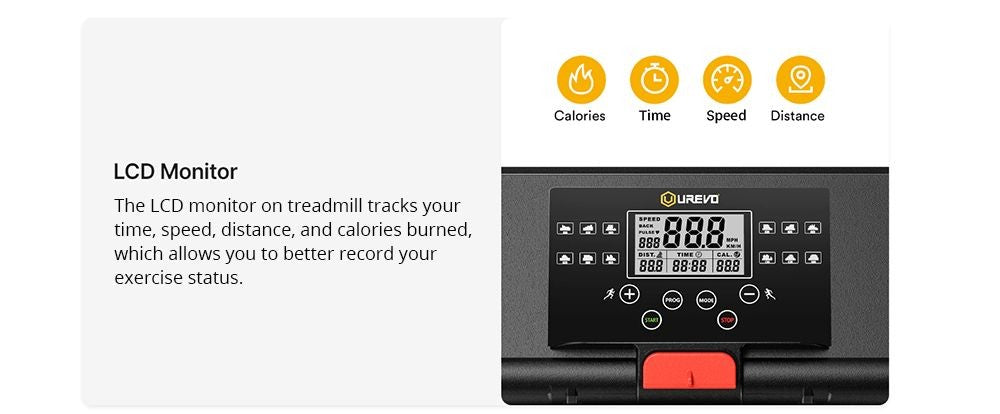 UREVO URTM006 Foldi mini behací pás, maximálna rýchlosť 1-10 km/h, behacia plocha 105*40 cm, maximálne zaťaženie 100 kg, 12 prednastavených HIIT programov