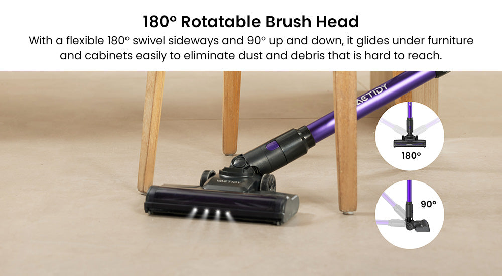 Bezšnúrový vysávač Vactidy V8 Pro, silný sací výkon 25 kPa, cyklónový filtračný systém, 500 ml nádoba na prach, LED dotykový displej, otočná kefová hlava s rozsahom otáčania 180°, doba prevádzky 35 minút, samostatne stojaci dizajn.