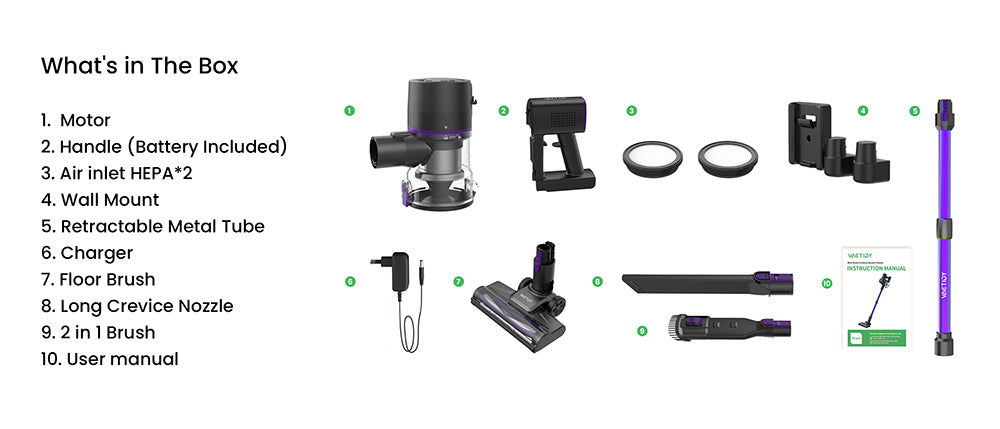 Bezšnúrový vysávač Vactidy V8 Pro, silný sací výkon 25 kPa, cyklónový filtračný systém, 500 ml nádoba na prach, LED dotykový displej, otočná kefová hlava s rozsahom otáčania 180°, doba prevádzky 35 minút, samostatne stojaci dizajn.