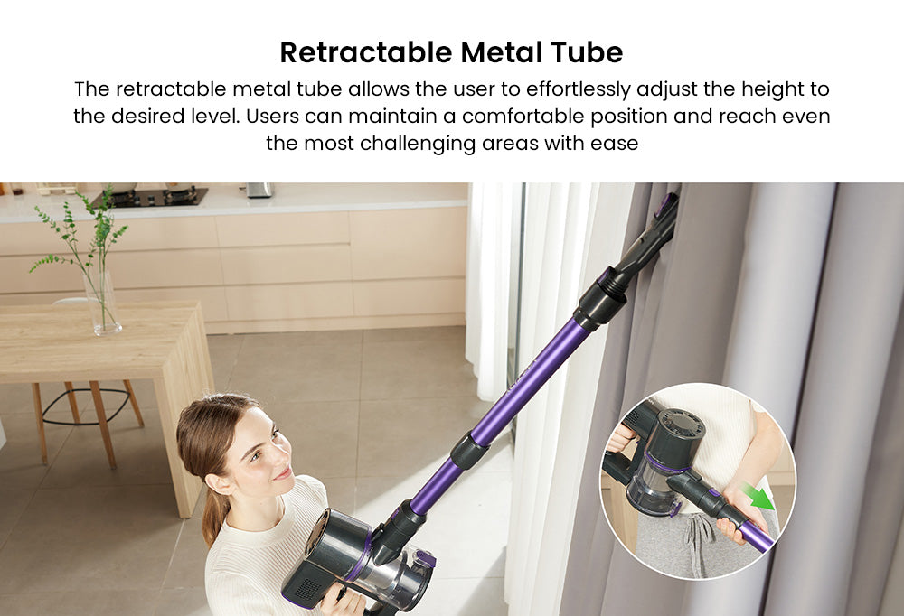 Bezšnúrový vysávač Vactidy V8 Pro, silný sací výkon 25 kPa, cyklónový filtračný systém, 500 ml nádoba na prach, LED dotykový displej, otočná kefová hlava s rozsahom otáčania 180°, doba prevádzky 35 minút, samostatne stojaci dizajn.