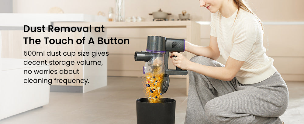 Bezšnúrový vysávač Vactidy V8 Pro, silný sací výkon 25 kPa, cyklónový filtračný systém, 500ml nádoba na prach, LED dotykový displej, otočná kefová hlava s rozsahom 180°, 35minútová doba prevádzky, samostatne stojaci dizajn.