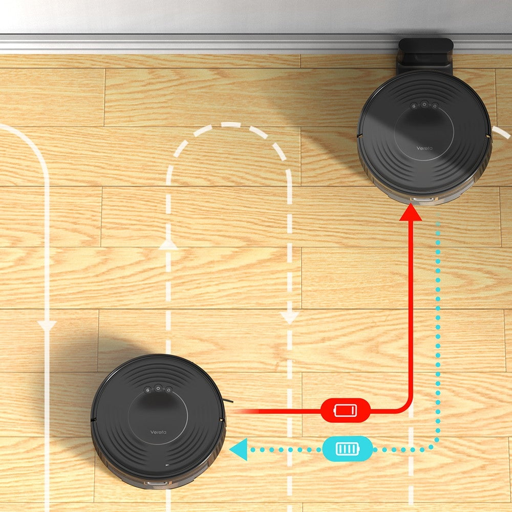 Robotický vysávač Verefa V60m Lite, max. sací výkon 2700 Pa, 2 v 1 vysávanie a vytieranie, 250 ml nádoba na prach, max. 150 minút prevádzky, ovládanie cez aplikáciu/hlasové ovládanie – čierna
