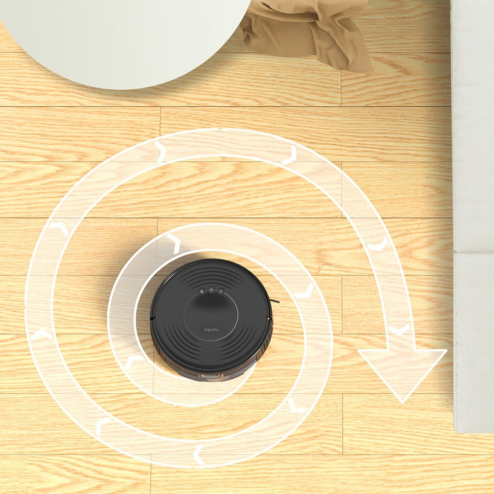 Robotický vysávač Verefa V60m Lite, max. sací výkon 2700 Pa, 2 v 1 vysávanie a vytieranie, 250 ml nádoba na prach, max. 150 minút prevádzky, ovládanie cez aplikáciu/hlasové ovládanie – čierna