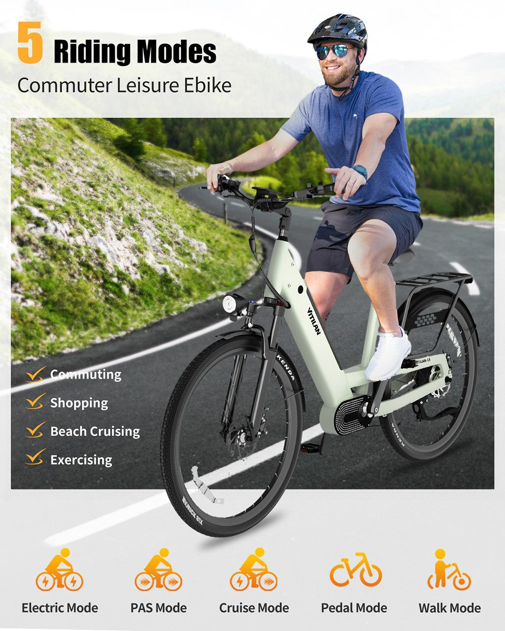 Elektrokoloběžka Vitilan L5, 500W motor, 48V 15Ah batéria, 26*2,4 palcové pneumatiky, max. rýchlosť 40 km/h, dojazd 105 km, hydraulické kotúčové brzdy, nastaviteľná pružinová vidlica, Shimano 7-stupňové prevody, inteligentný farebný displej - zelená