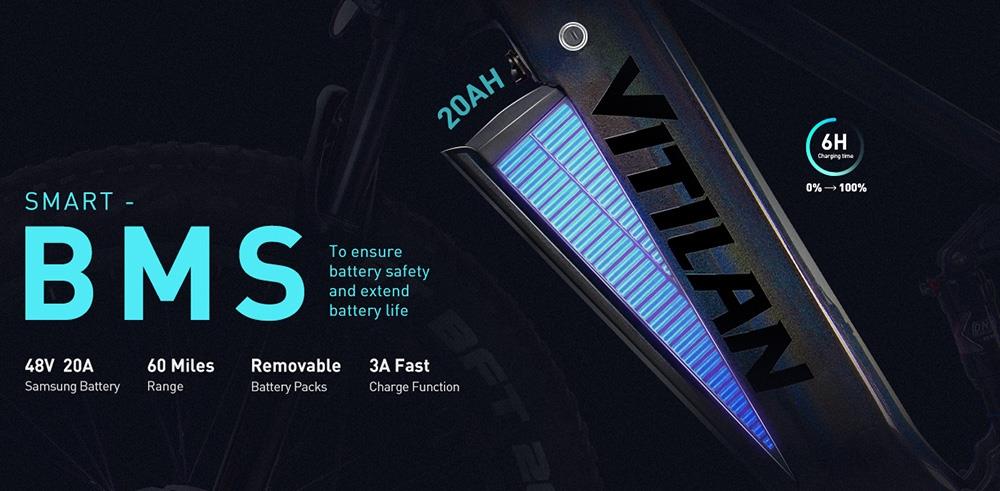 Elektrokol Vitilan T7, horské kolo, 26*4,0 palcové pneumatiky CST Fat Tires, 750W motor Bafang, 48V 20Ah batéria, maximálna rýchlosť 28 mph, maximálny dojazd 80 míľ, podsvietený LCD displej, hydraulické kotúčové brzdy vpredu aj vzadu, 8-stupňová prevodovka SHIMANO - čierna