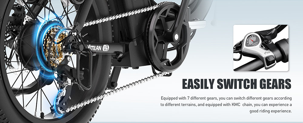 Elektrokoloběžka Vitilan U3, 750W motor, 48V 13AH batéria, 20*4.0 palcové pneumatiky, max. rýchlosť 45 km/h, max. dojazd 65 km, mechanické kotúčové brzdy, odpružená predná vidlica, 7-stupňová prevodovka Shimano, LCD displej - čierna
