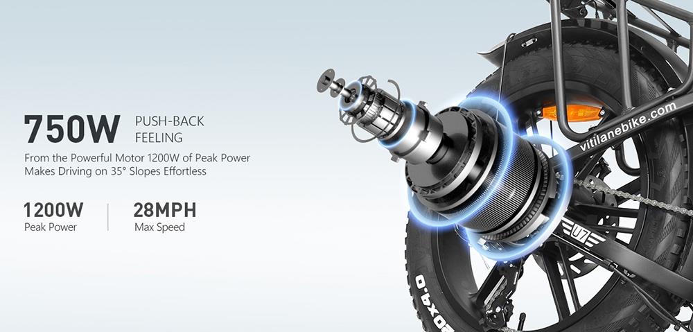 Elektrokoloběžka Vitilan U7 2.0, skladacia, 20*4.0 palcové široké pneumatiky, 750W motor, 48V 20Ah odnímateľná lítiová batéria LG, max. rýchlosť 28 mph, dojazd 50-65 míľ, dvojité odpruženie, hydraulické kotúčové brzdy - čierna