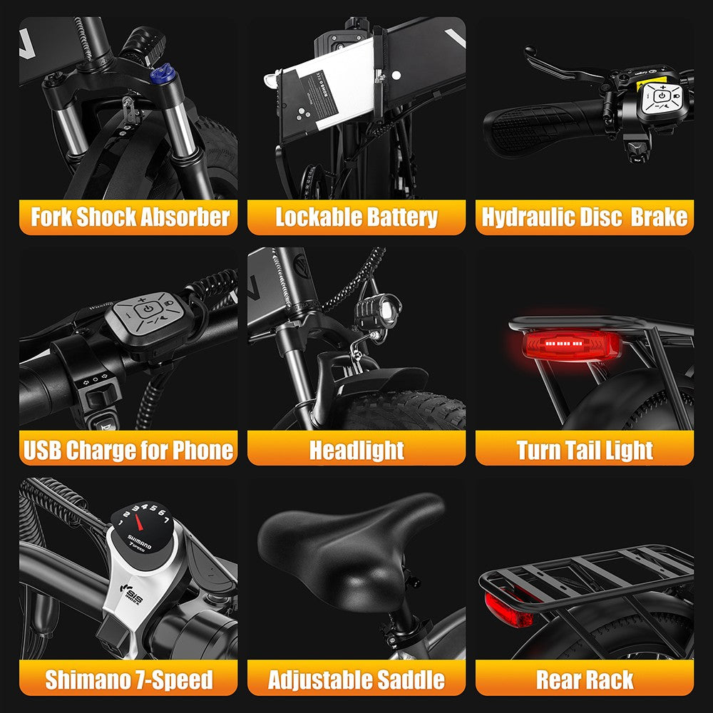 Elektrokoloběžka Vitilan V3 2.0, 750W motor, 48V 13Ah batéria, 26*4.0 palcové CST široké pneumatiky, max. rýchlosť 45 km/h, dojazd 73 km, hydraulické kotúčové brzdy, odpružená predná vidlica, 7-stupňová prevodovka Shimano, farebný displej - čierna