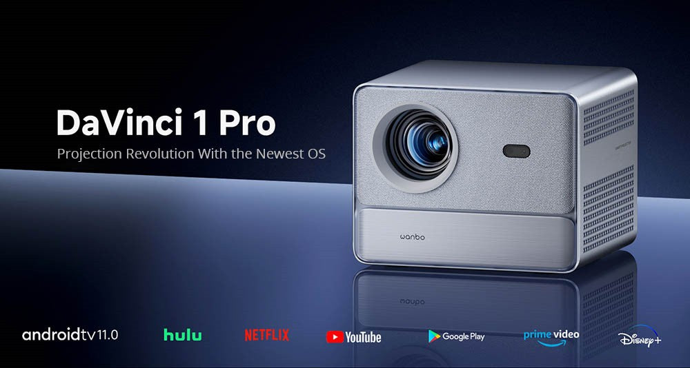 [Netflix 1080P] Projektor WANBO DaVinci 1 Pro, Android 11, 600 ANSI lumenov, HDR 10, 5G WiFi Bluetooth, automatické zaostrenie/automatická korekcia lichobežníkového zkreslenia/automatické nastavenie obrazu/obchádzanie prekážok, YouTube/Disney/Prime Video predinštalované
