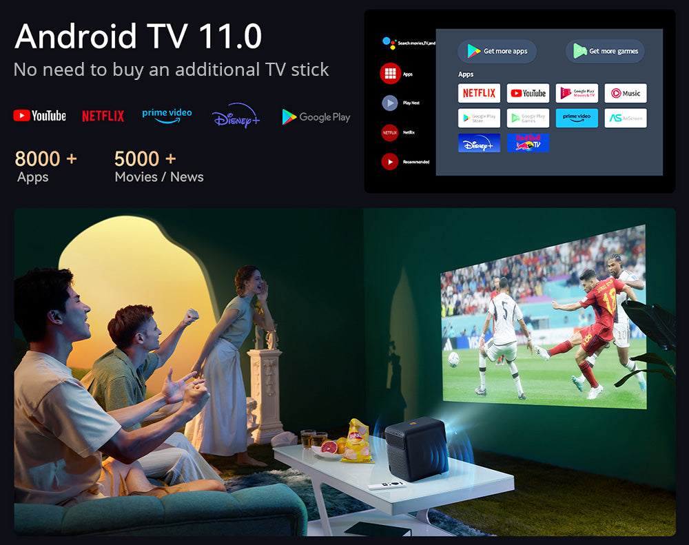 LCD projektor Wanbo Mozart 1 Pro, 900 ANSI lumenov, natívne rozlíšenie 1080P, Android TV 11, automatické zaostrenie, vyhýbanie sa prekážkám - EU zástrčka